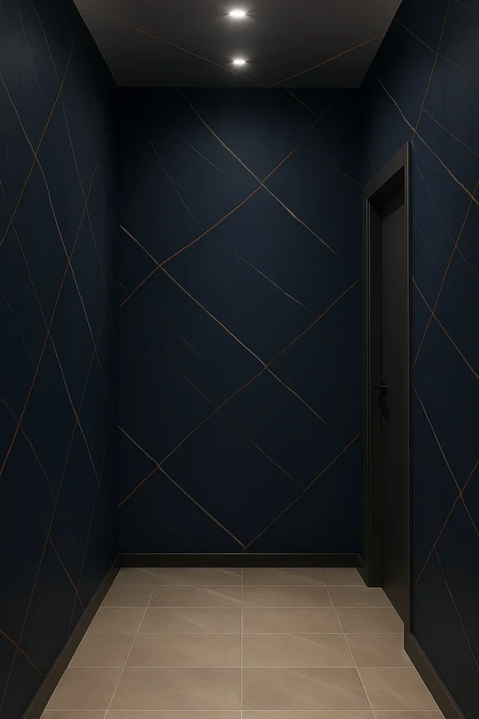 Płyty węglowe Dark Gold Mat Stone w korytarzu