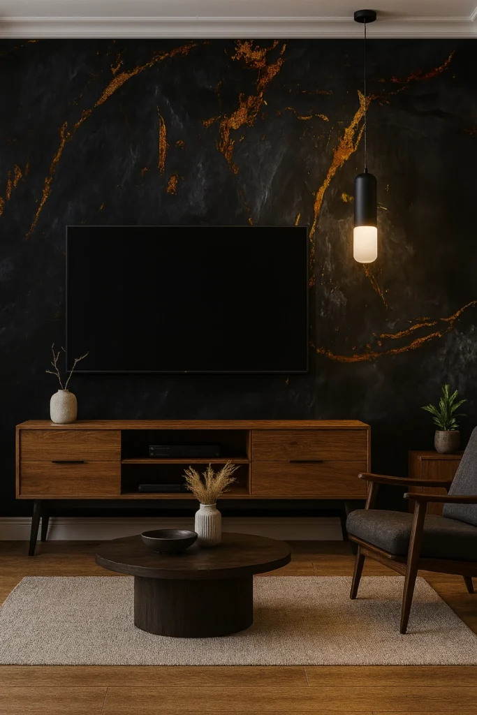 Płyty PCV ciemne Dark Lava Premium w salonie