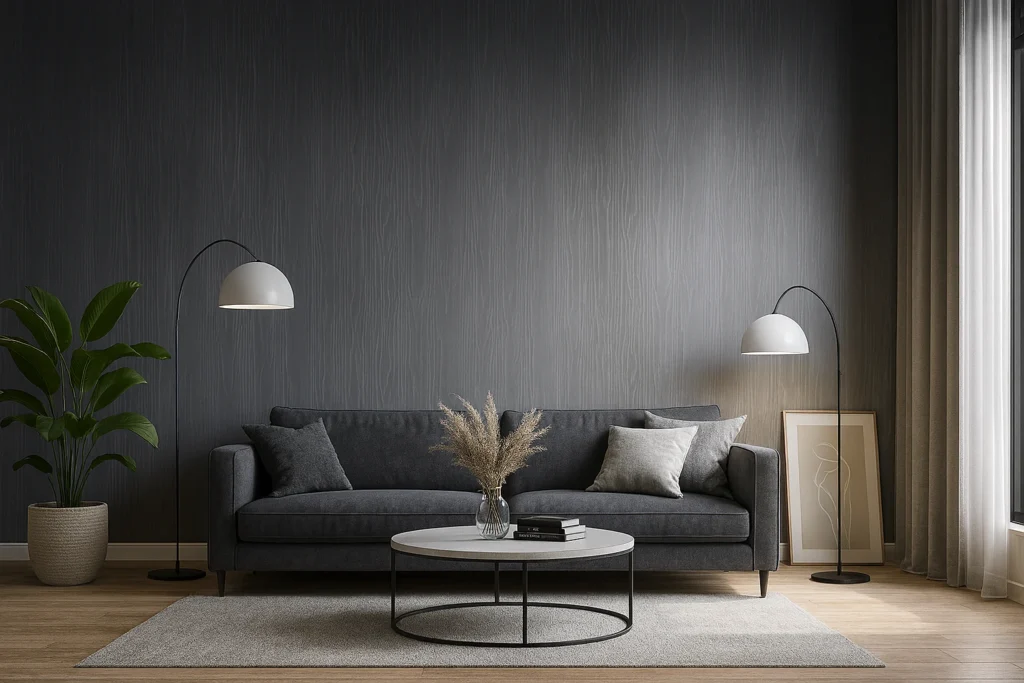 Płyta węglowa dark wood wizualizacja w salonie