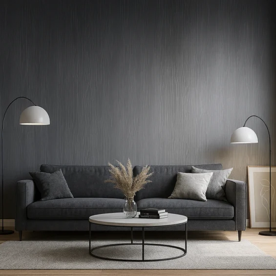 Dark Wood - salon 2 Płyta węglowa dark wood wizualizacja w salonie