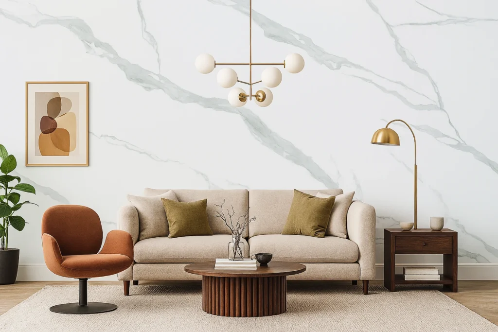 Płyty PCV Light White Premium w salonie