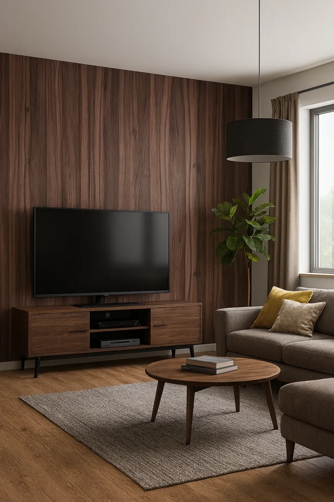 Płyty węglowe drewniane Nut Wood w salonie