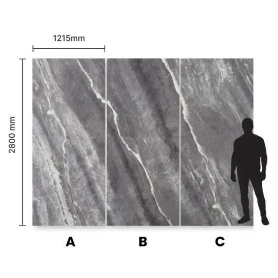 Płyty A B i C z kolekcji Steel Marble firmy Marblex w porównaniu ze wzrostem człowieka 280x121,5 Płyty A B i C z kolekcji Steel Marble firmy Marblex w porównaniu ze wzrostem człowieka 280x121,5
