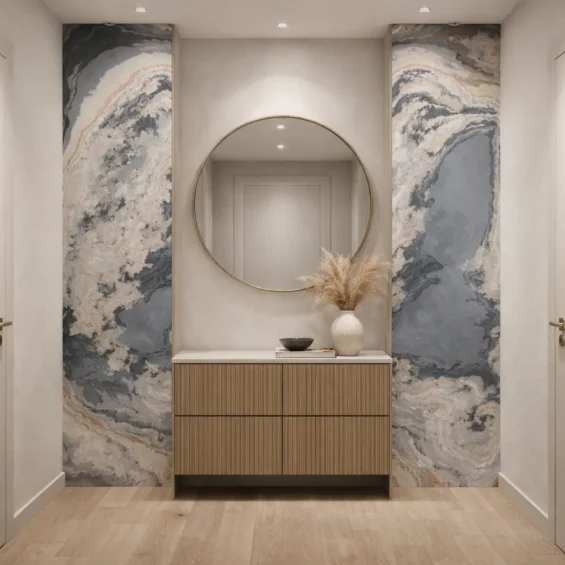 Wizualizacja korytarza fornirem kamiennym Pandora Stone firmy Marblex Wizualizacja korytarza fornirem kamiennym Pandora Stone firmy Marblex