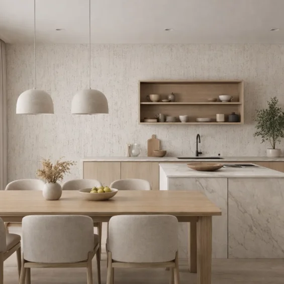 Wizualizacja kuchni fornirem kamiennym Trawertyn Beige firmy Marblex Wizualizacja kuchni fornirem kamiennym Trawertyn Beige firmy Marblex