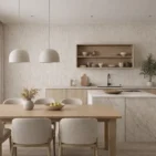 Wizualizacja kuchni kamieniem w rolce Trawertyn Beige firmy Marblex