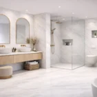 Wizualizacja łazienki wykonanej kamieniem w rolce z toaletą ARCTIC STONE 280x122
