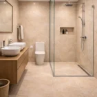Wizualizacja łazienki z walk-in kamieniem w rolce Desert Stone firmy Marblex.png