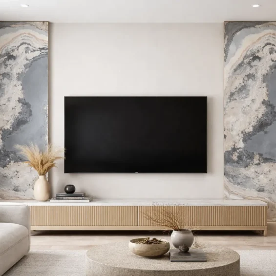 Wizualizacja salonu fornirem kamiennym Pandora Stone firmy Marblex Wizualizacja salonu fornirem kamiennym Pandora Stone firmy Marblex