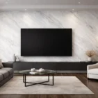 Wizualizacja salonu wykonanego fronirem kamiennym ARCTIC STONE 280x122