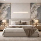 Wizualizacja sypialni fornirem kamiennym Pandora Stone firmy Marblex