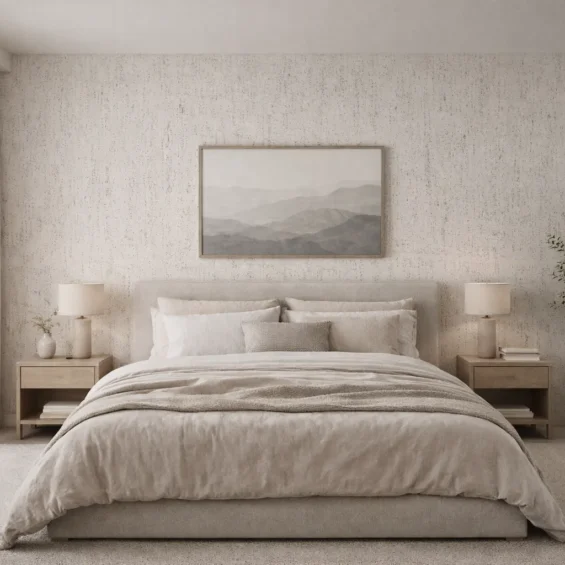 Wizualizacja sypialni fornirem kamiennym Trawertyn Beige firmy Marblex Wizualizacja sypialni fornirem kamiennym Trawertyn Beige firmy Marblex