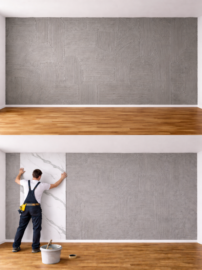 Zdjęcie przedstawia sposób montażu płyty węglowej do ściany